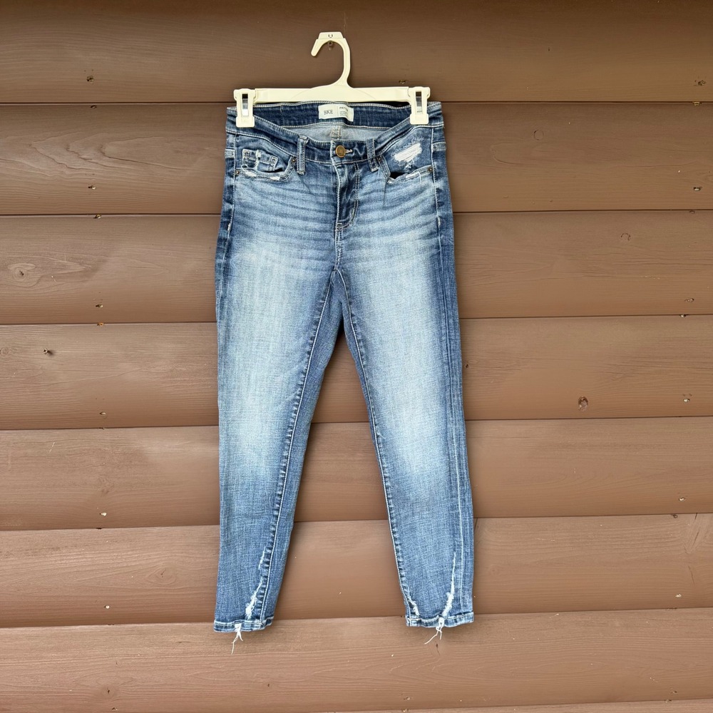 BKE Payton Ankle Skinny Jeans Womens Size 24 Blue Mid Rise Distressed